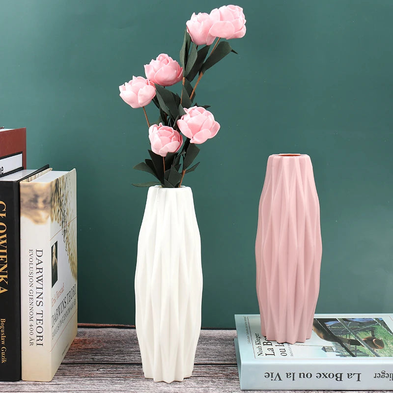 Diamond Pattern Plastic Smooth Vase Ceramic Flower Pot Thick and Durable for Living Room Bedroom