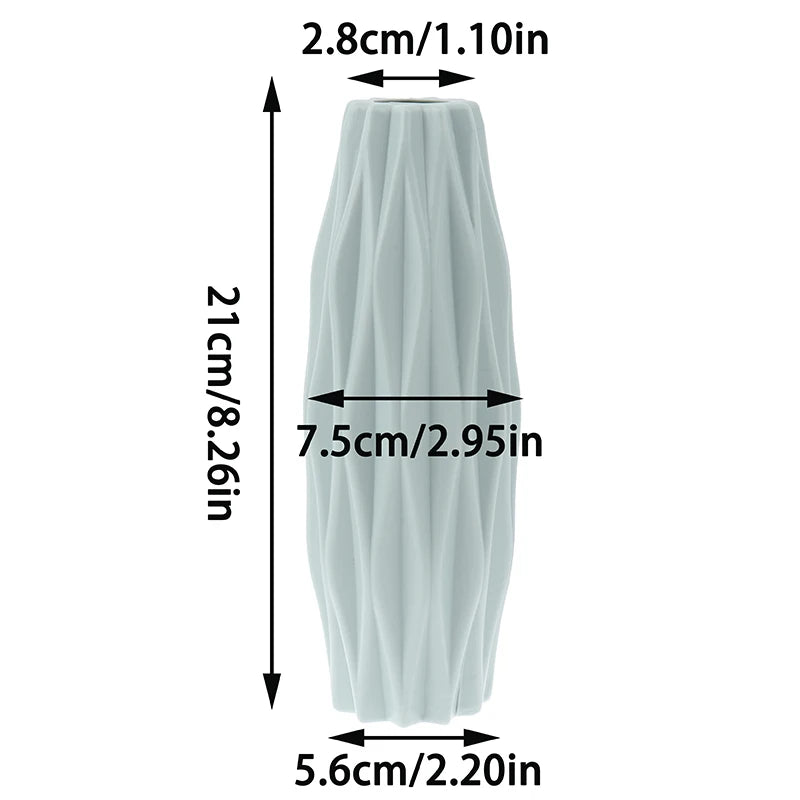 Diamond Pattern Plastic Smooth Vase Ceramic Flower Pot Thick and Durable for Living Room Bedroom