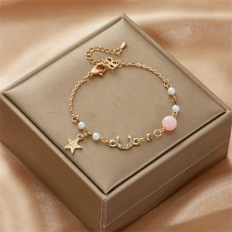 Simple Star And Moon Zircon Bracelet Adjustable Link Chain Bracelet