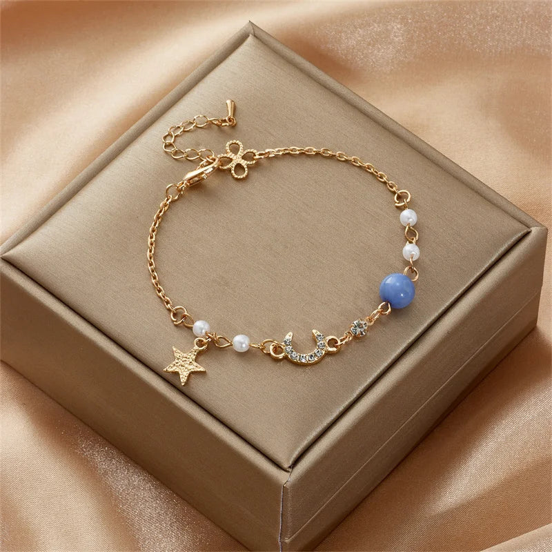 Simple Star And Moon Zircon Bracelet Adjustable Link Chain Bracelet