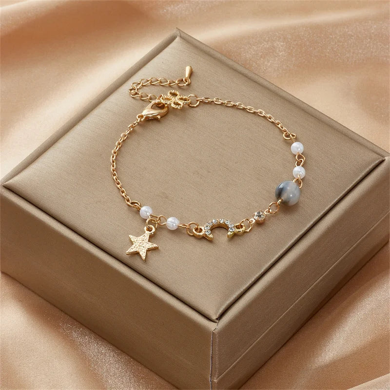 Simple Star And Moon Zircon Bracelet Adjustable Link Chain Bracelet