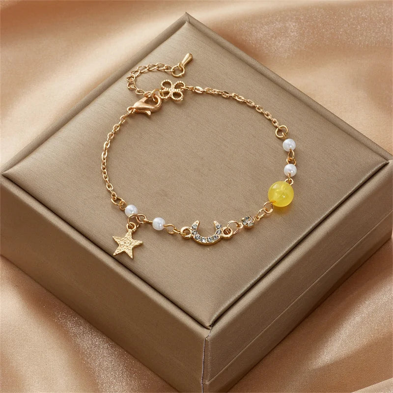 Simple Star And Moon Zircon Bracelet Adjustable Link Chain Bracelet