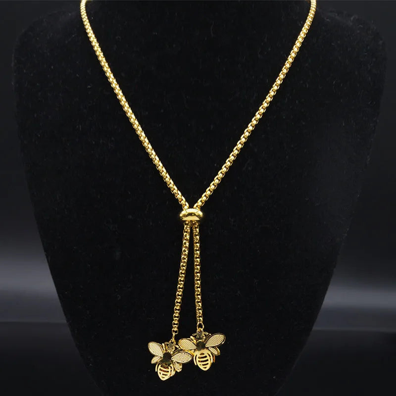 Fashion Stainless Steel Long Necklace Gold Color Statement Necklace