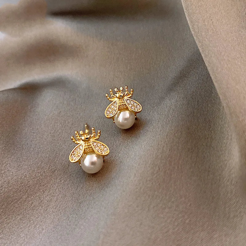 New French Retro Crystal Pearl Stud Earrings Fashion Jewelry Gift Mujer Boucle D'oreille