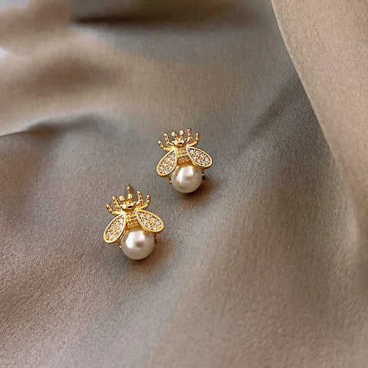 New French Retro Crystal Pearl Stud Earrings Fashion Jewelry Gift Mujer Boucle D'oreille