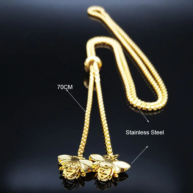 Fashion Stainless Steel Long Necklace Gold Color Statement Necklace