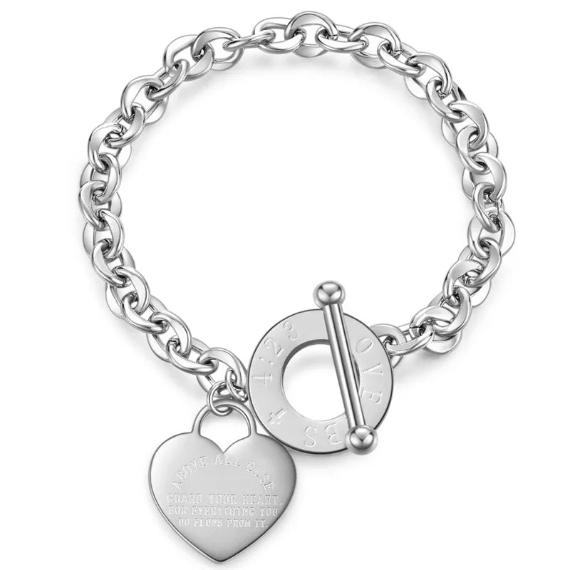 Stainless Steel Heart Bracelets For Women Party Gift Fashion Chain Charm Bracelets Jewelry