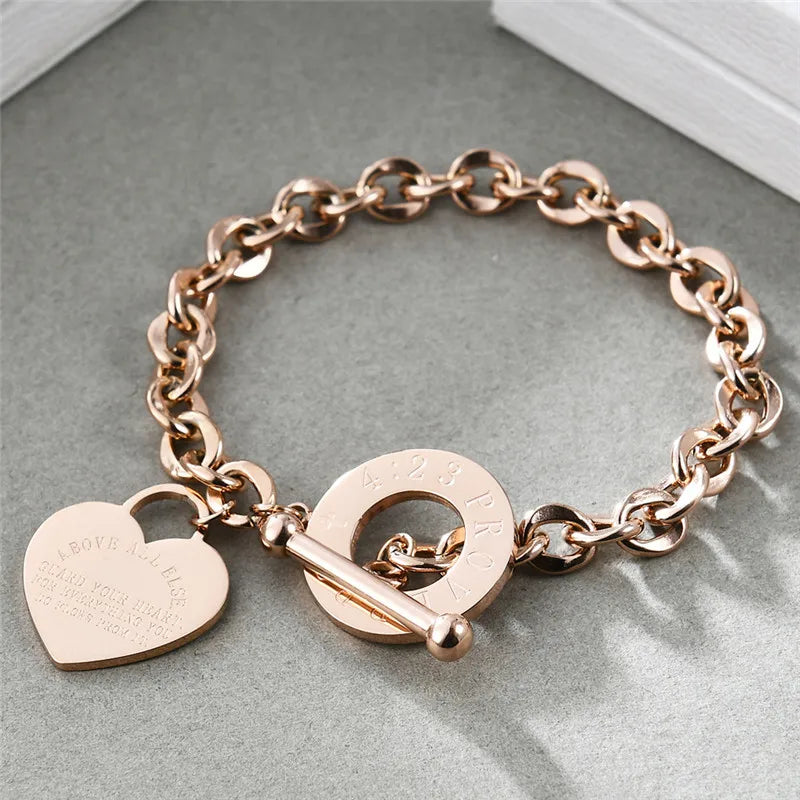 Stainless Steel Heart Bracelets For Women Party Gift Fashion Chain Charm Bracelets Jewelry