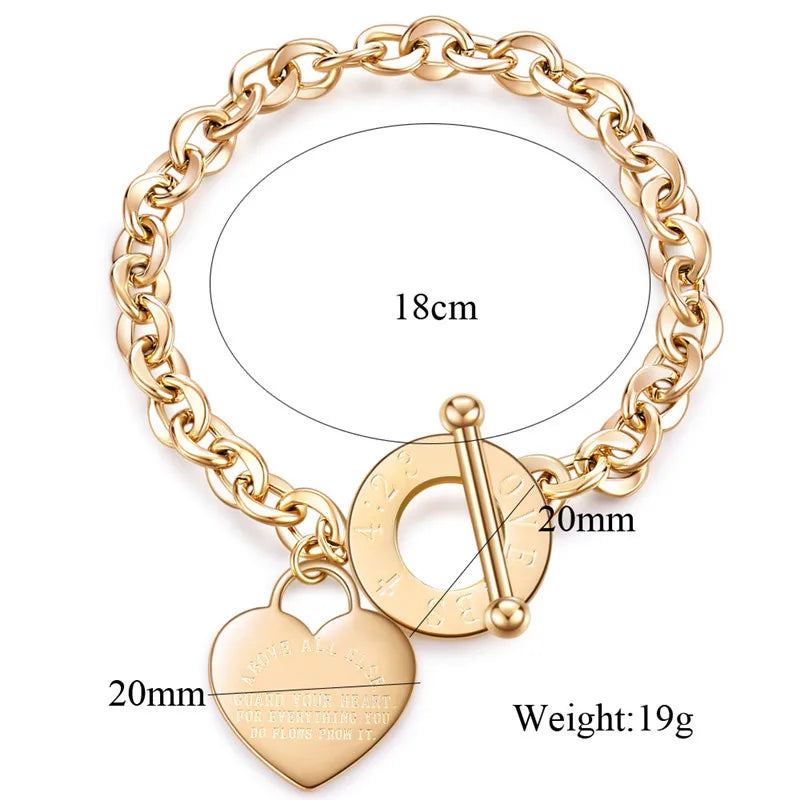 Stainless Steel Heart Bracelets For Women Party Gift Fashion Chain Charm Bracelets Jewelry