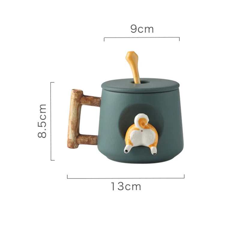 Cartoon Ceramic Mug Cute 3D Shiba Inu Dog Spoon Milk Tea Creative Coffee Cup