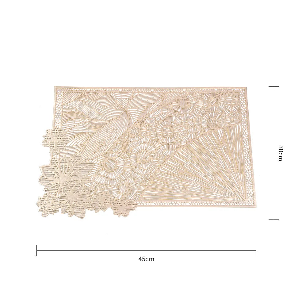 Leaf shape Placemats  Dining Table Decoration Pad Dinner Cutout Hangable Gold Tablemat 6/4/2 Pcs