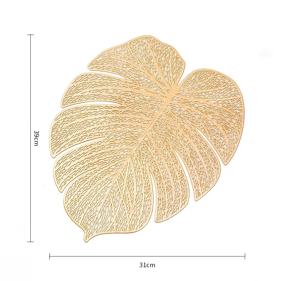 Leaf shape Placemats  Dining Table Decoration Pad Dinner Cutout Hangable Gold Tablemat 6/4/2 Pcs