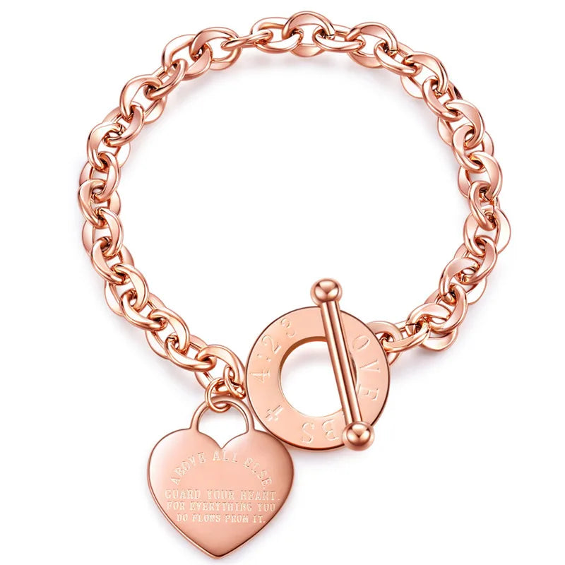 Stainless Steel Heart Bracelets For Women Party Gift Fashion Chain Charm Bracelets Jewelry