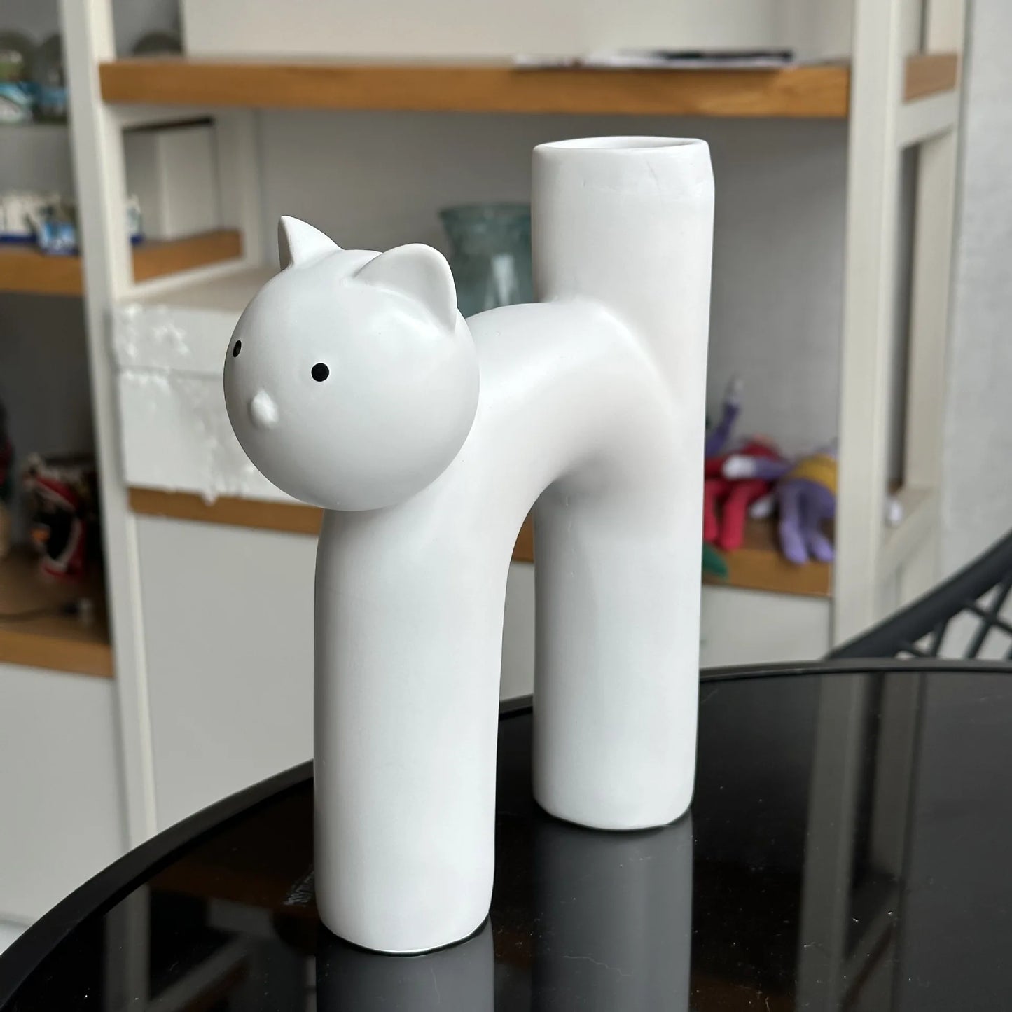 Tube Shaped Cat Resin Vase, Creative, Cute, Modern, Minimalist, Home Decoration, Flower Vase