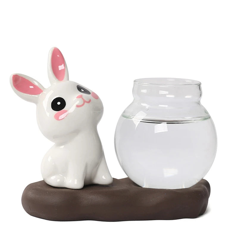 Transparent Glass Aquatic Vase Ceramics Rabbit Hydroponic Plant Vases