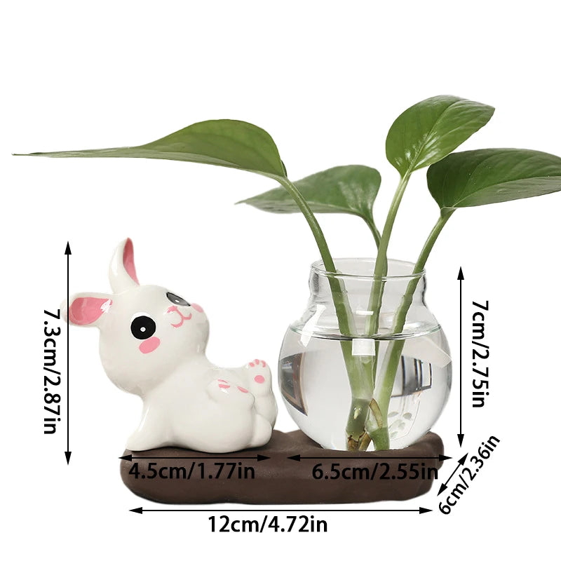 Transparent Glass Aquatic Vase Ceramics Rabbit Hydroponic Plant Vases