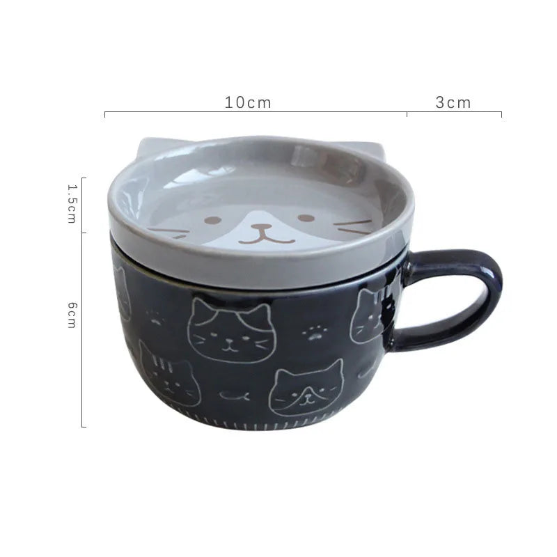 Cute Cartoon Cat With Cover Coffee Cup