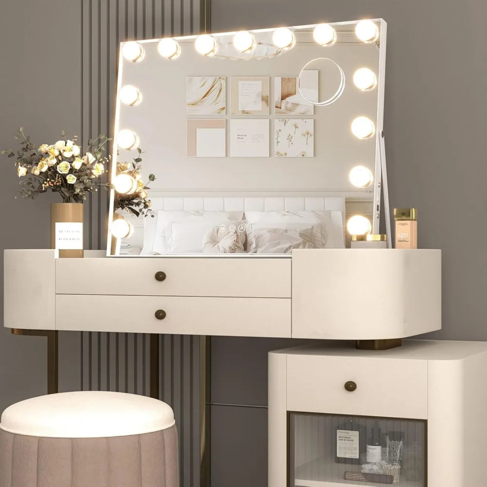 Vanity Mirror With Lights, USB Charging, Makeup Mirror, Large Vanity Lighted Mirror With 15 LED Bulbs