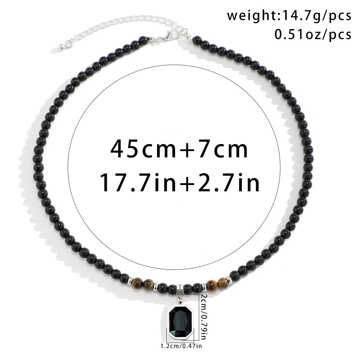 Salircon Black Tiger Stone Beaded Clavicle Necklace Punk Geometric Stainless Steel Pendant Choker