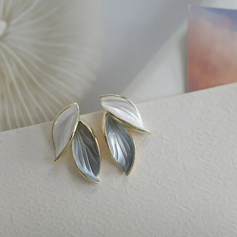 Metal Trendy Fresh Lovely Sweet Grey Leaf Stud Earrings