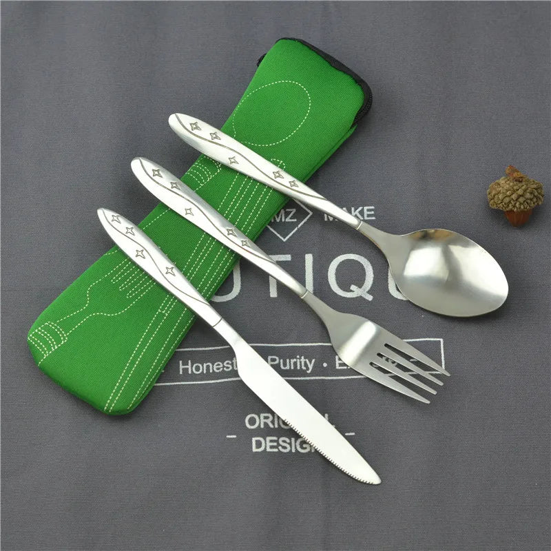 Picnic Set Tableware 
Washable with Zipper Travel Cutlery Kit Case Portable Pouch