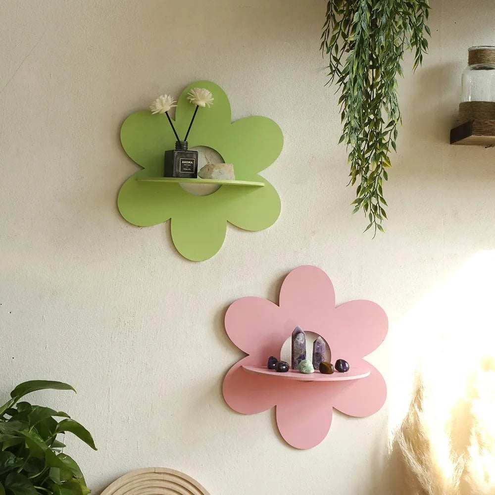 Wooden Flower Shape Wall Crystal Storage Shelf Simple Homestays Home Decoration Closet Organizer