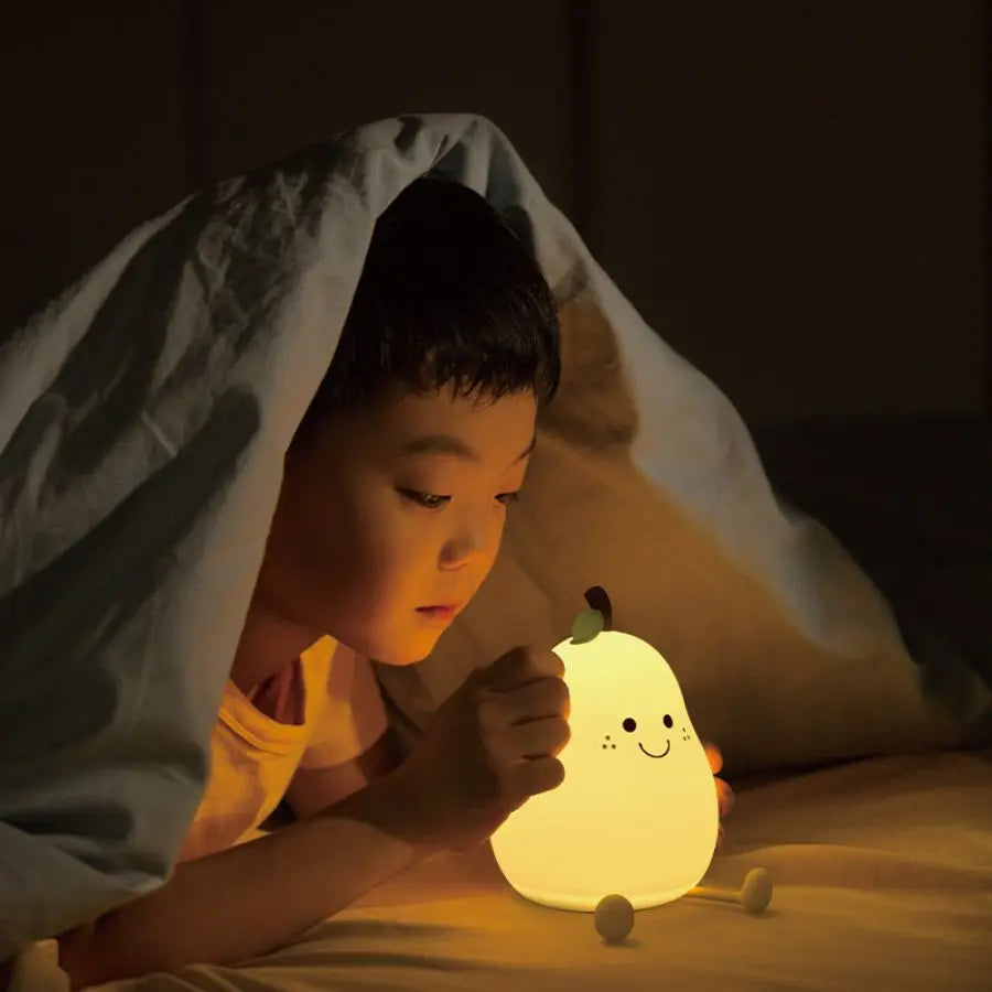 LED Pear Fruit Silicone Night Light 7 Colors Dimming Touch USB Rechargeable Cartoon Bedside Lamp