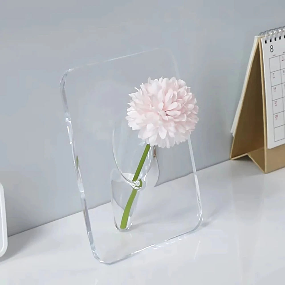 Creative Art Acrylic Photo Frame Vase Hydroponic Flower Arrangement Transparent Vase (20x15cm)