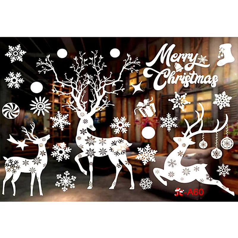 Christmas Snowflakes Electrostatic Window Clings Stickers Reindeer Santa Claus Window Decals