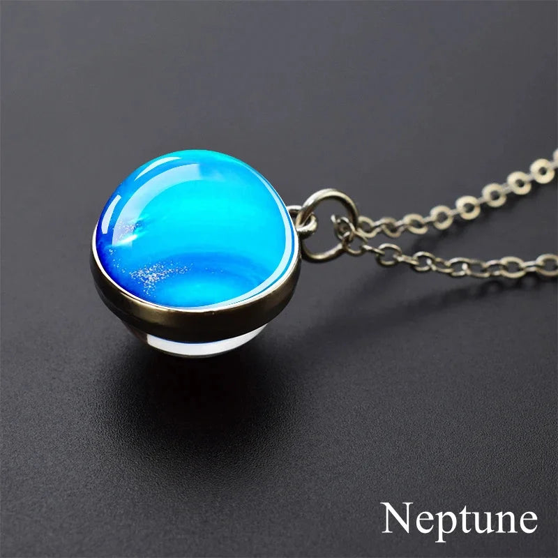 Glow In Dark Solar System Planet Necklace Moon Earth Jupiter Neptune Mars Venus Mercury