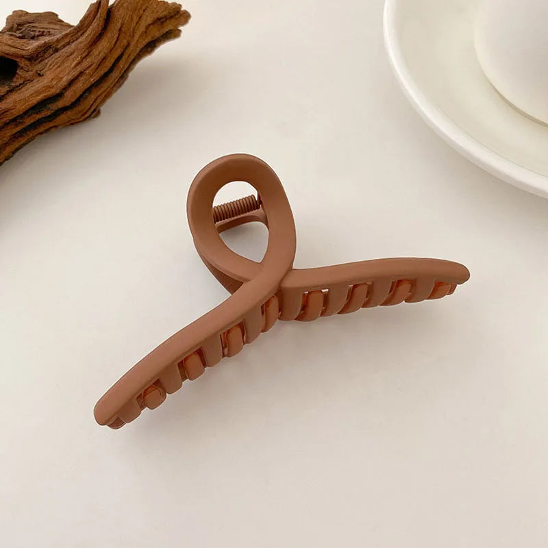 Women Elegant Brown Beige Flower Geometric Hair Claw Lady Temperament Solid Hair Clip Toothed Hairpin