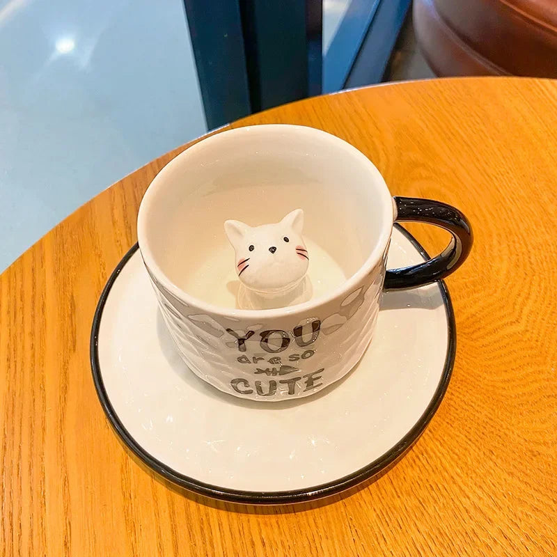 Cute kitten Ceramic cat Claw Cup Cup Bottom Animal Water cup  cat cup coffee three-dimensional cup