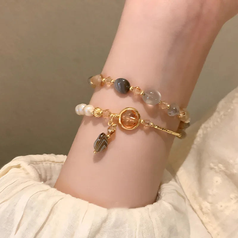 Fashion Double-Layer Crystal Pearl Beaded Bracelet Vintage Ethnic Stacking Bracelets