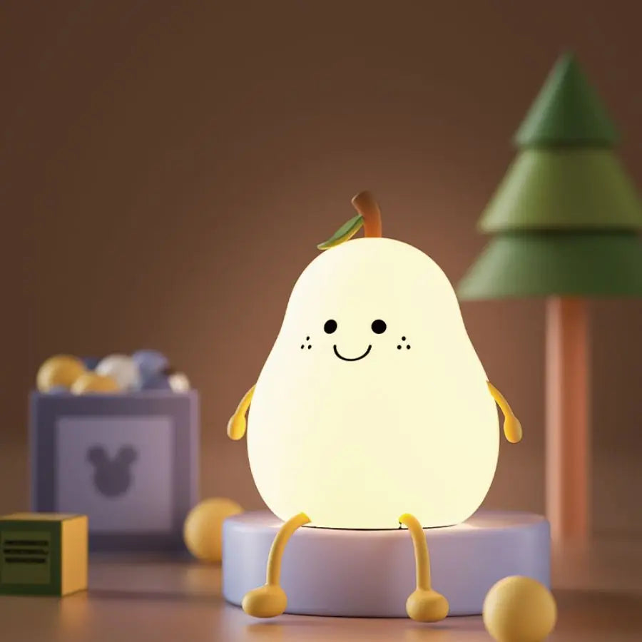 LED Pear Fruit Silicone Night Light 7 Colors Dimming Touch USB Rechargeable Cartoon Bedside Lamp