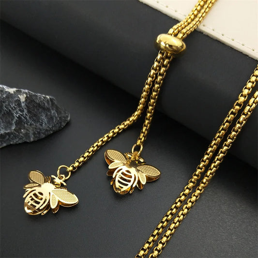 Fashion Stainless Steel Long Necklace Gold Color Statement Necklace