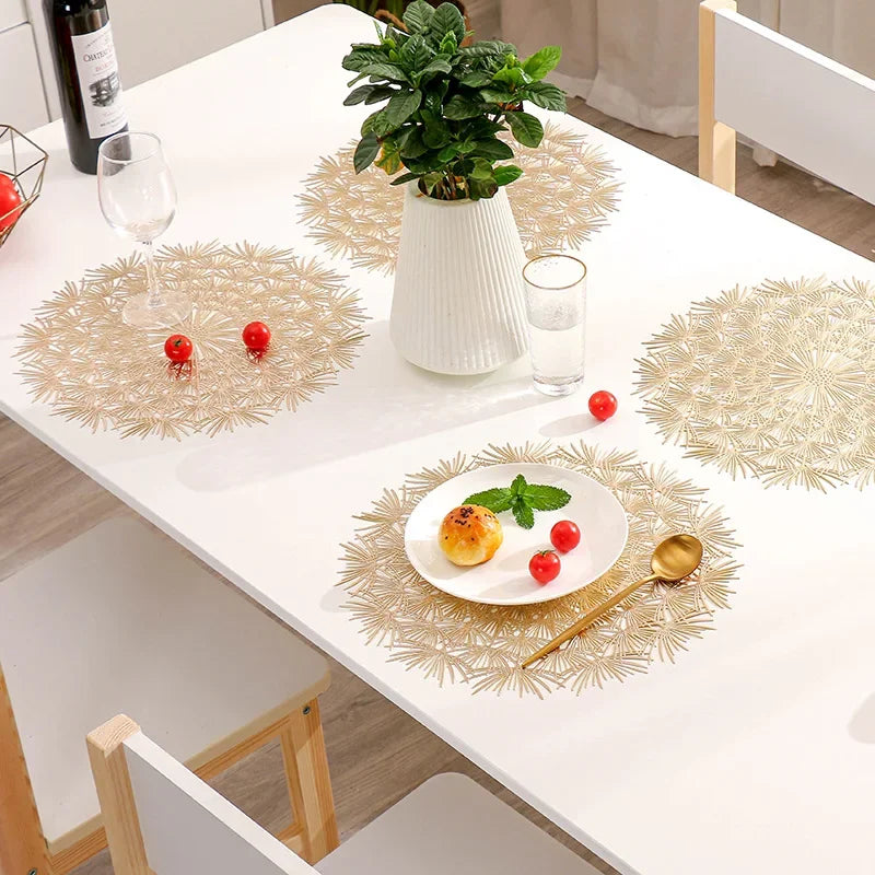 Leaf shape Placemats  Dining Table Decoration Pad Dinner Cutout Hangable Gold Tablemat 6/4/2 Pcs