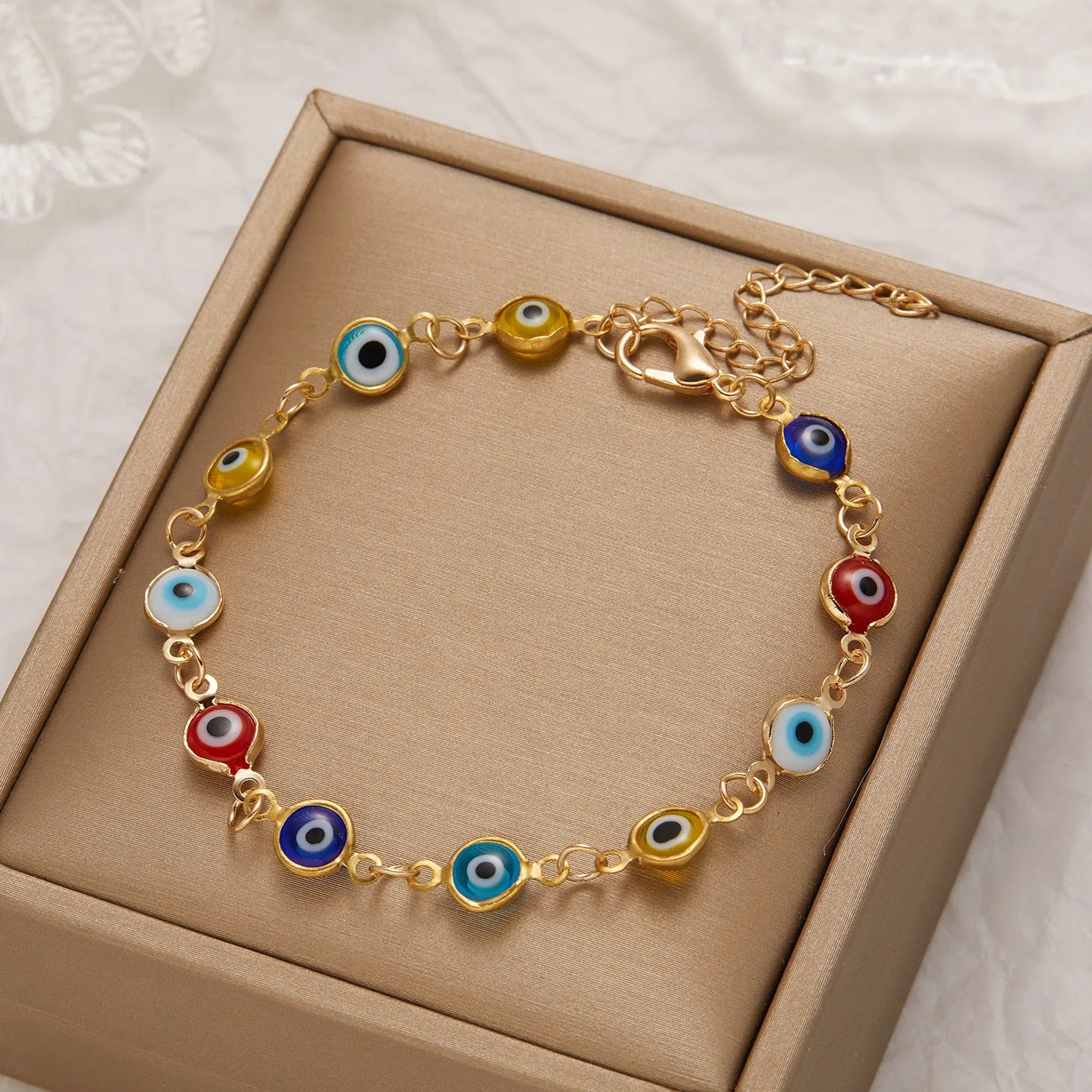 Simple Lucky Turkish Evil Eye Bracelet for Women Fashion Colorful Blue Eye Adjustable Metal Chain Bracelet Friendship Jewelry