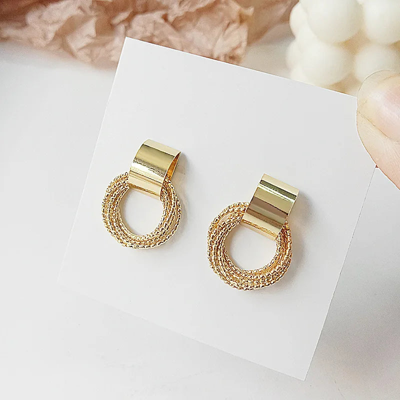 Retro Metal Gold Color Multiple Small Circle Stud Earrings Korean Jewelry  Wedding Party Earrings