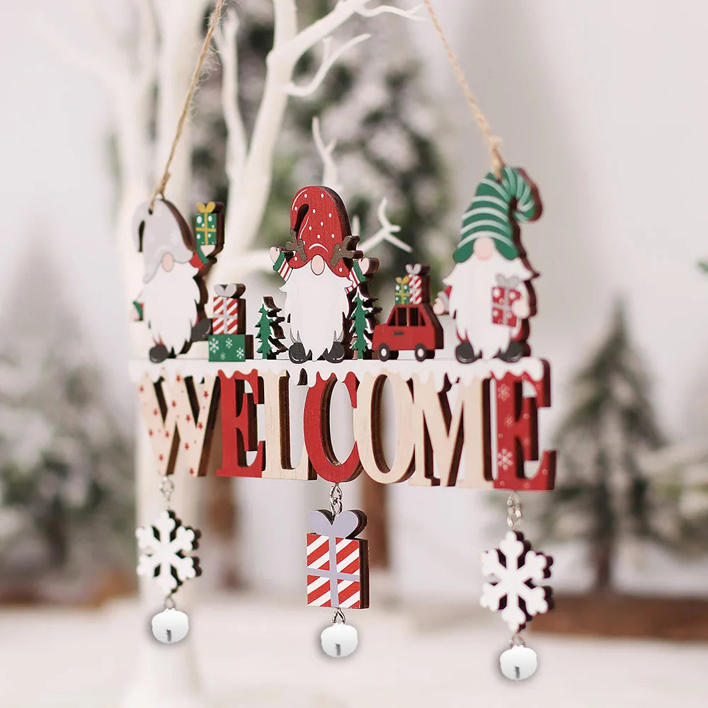 Santa Claus Wooden Ornament  Merry Christmas Noel Home Door Decoration Christmas Tree Pendant