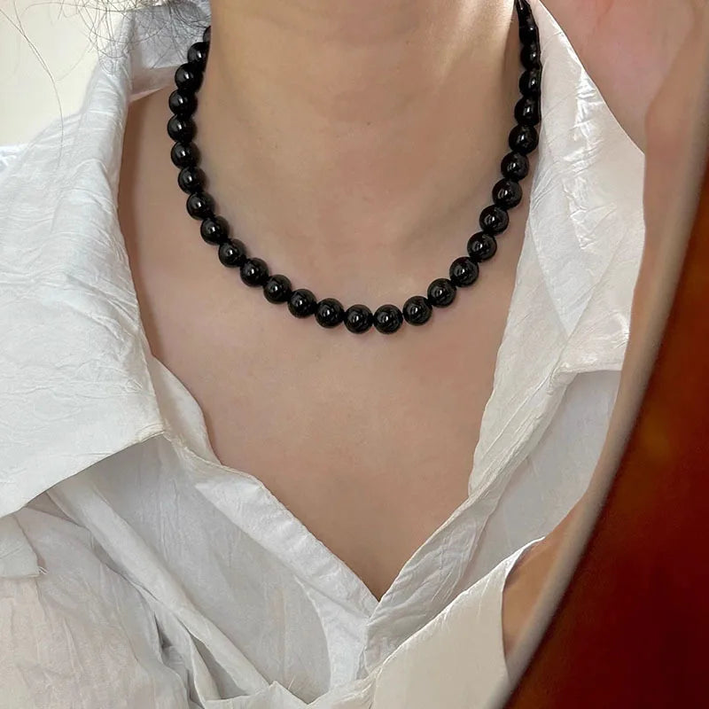 Trend Elegant Jewelry Wedding Big Pearl Necklace  Fashion Black Imitation Pearl Choker Necklace