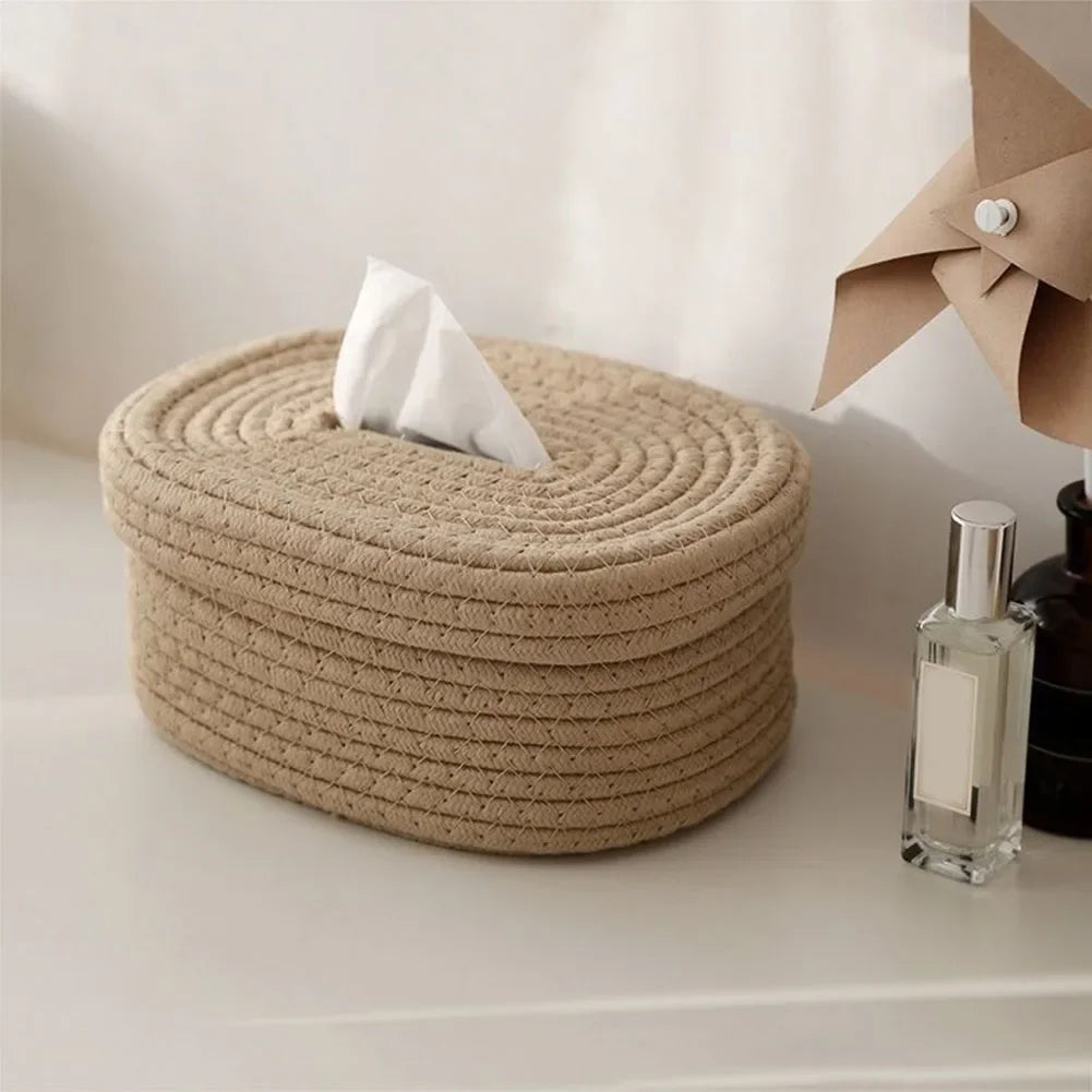 Tissue Box Cotton Rope Woven Tissue Box Storage Box