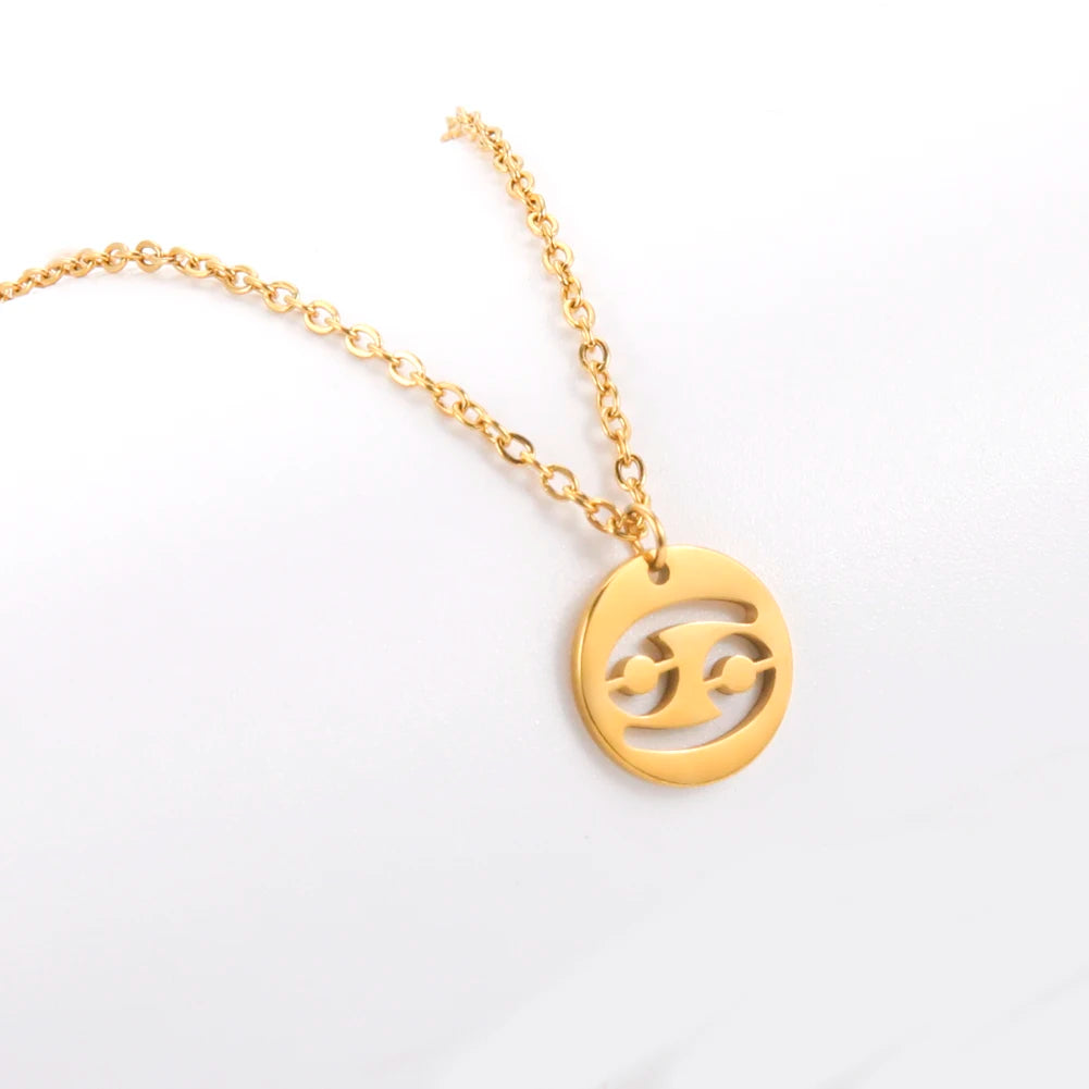 Stainless Steel Star Zodiac Sign Necklaces 12 Constellation Choker Pendants