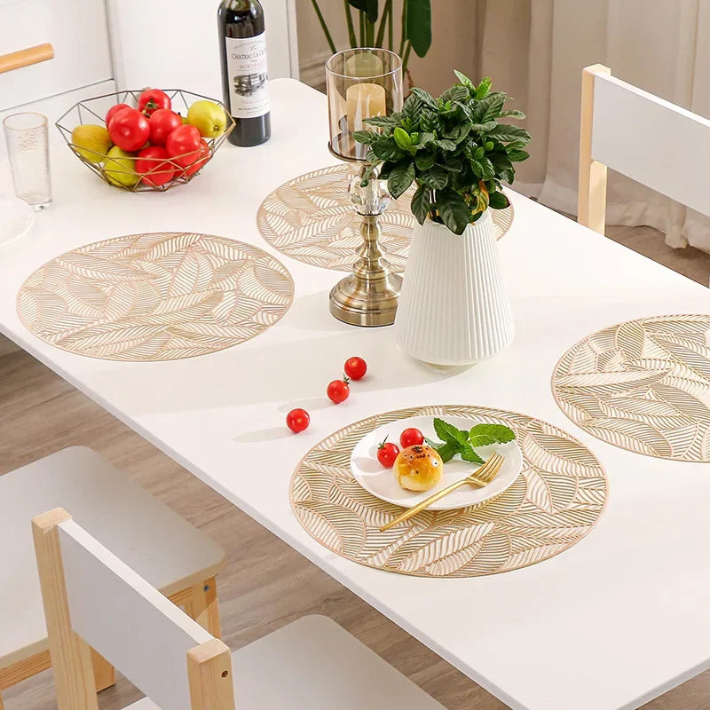 Leaf shape Placemats  Dining Table Decoration Pad Dinner Cutout Hangable Gold Tablemat 6/4/2 Pcs