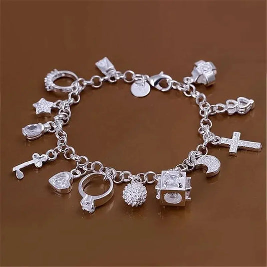 Bracelet European and American Silver Fashion Thirteen Pendant Bracelet Multi-Element Bracelet