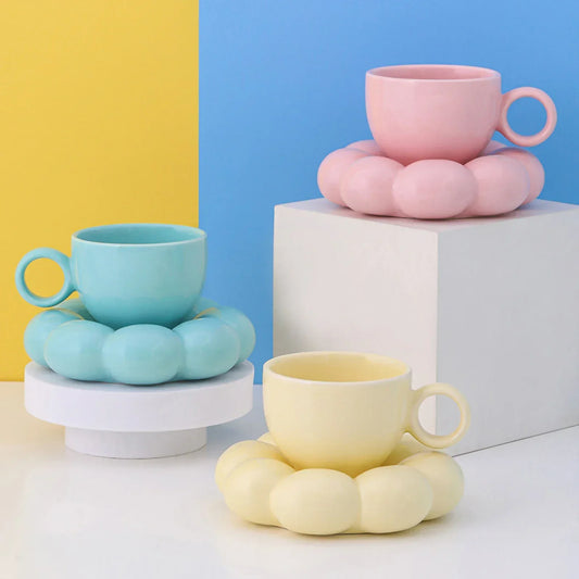 Ceramic Mug Cute Cloud Decorative Plate Coffee Cup Set Creative Ceramic Cup