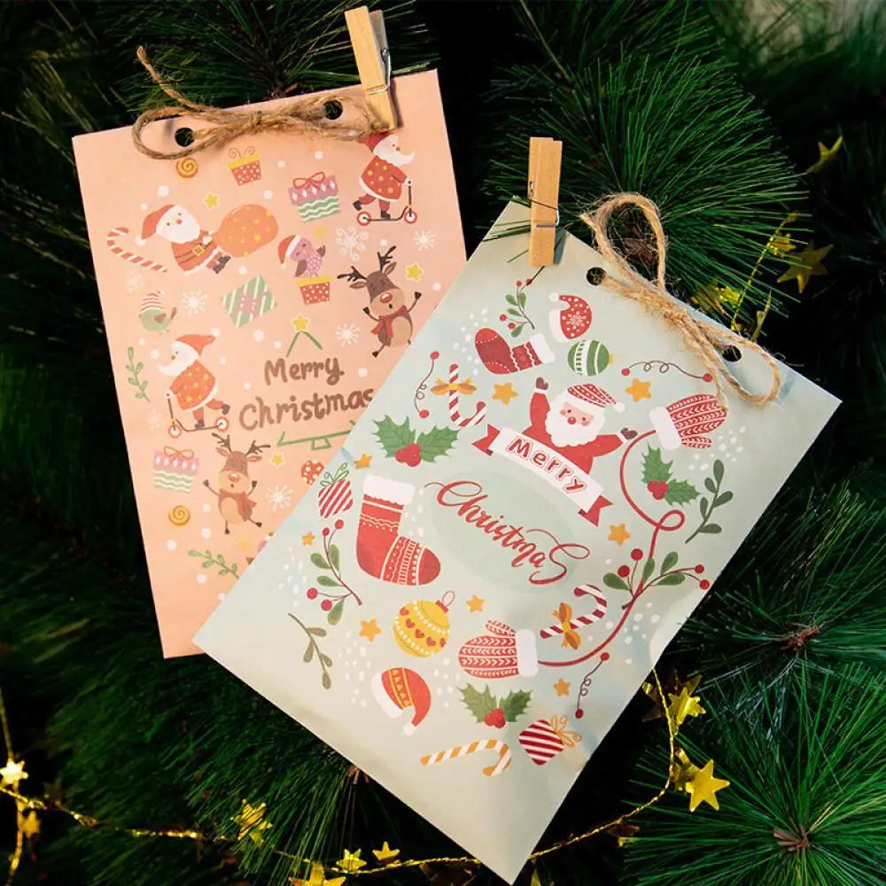 24Pcs Christmas Gifts Bags Paper Countdown Candy Wrapping Pouch Goodies Snack Treat Bags