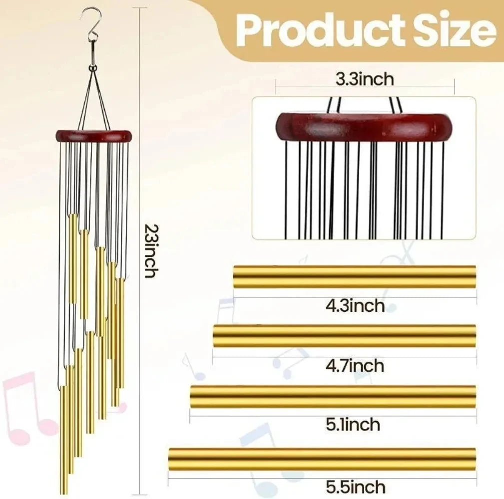 12 Metal Aluminium Tube Wind Chimes with Hooks