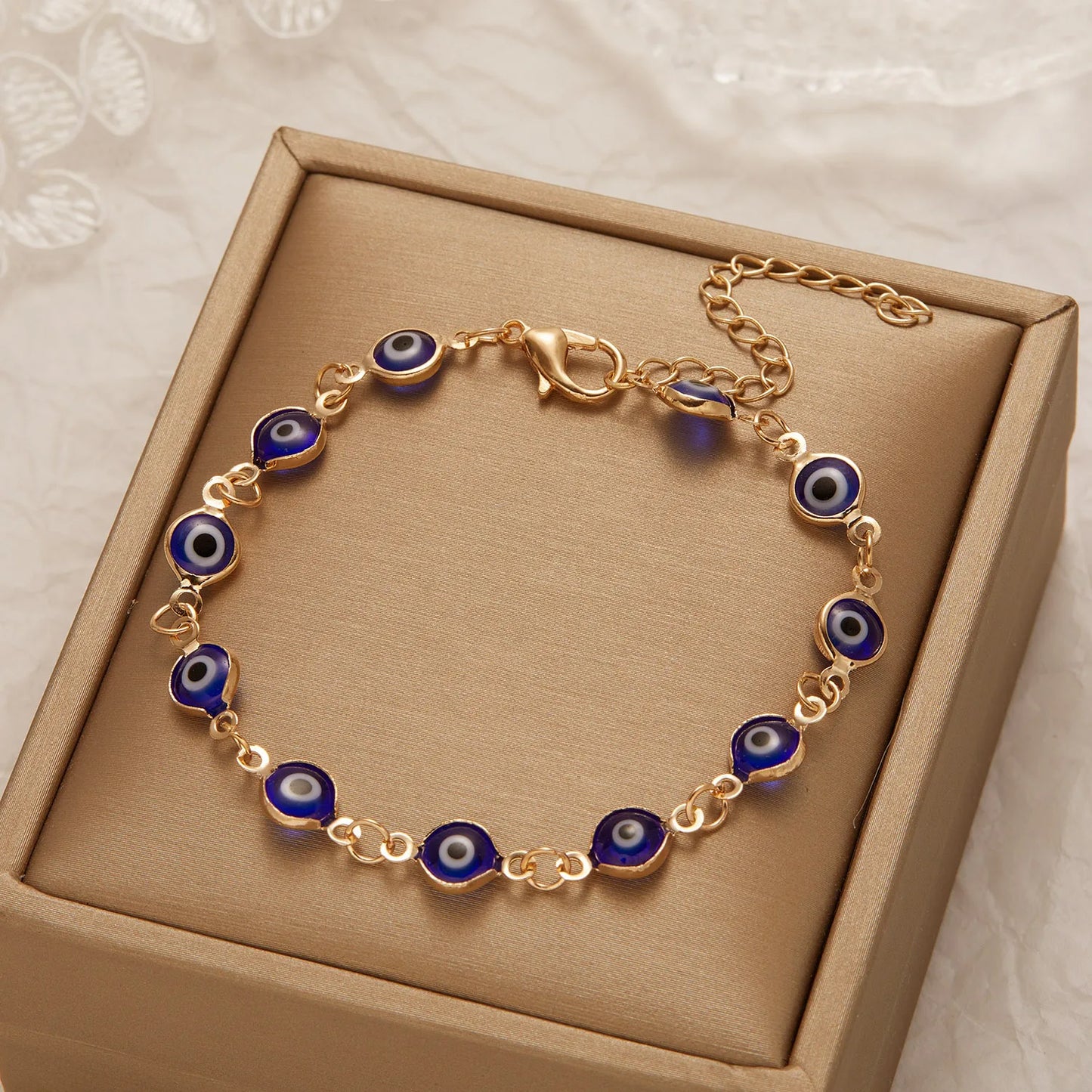 Simple Lucky Turkish Evil Eye Bracelet for Women Fashion Colorful Blue Eye Adjustable Metal Chain Bracelet Friendship Jewelry