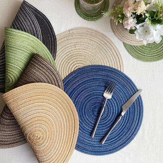 4pcs Round Table Mat Woven Ramie Placemats Anti Slip Dining Table Mats