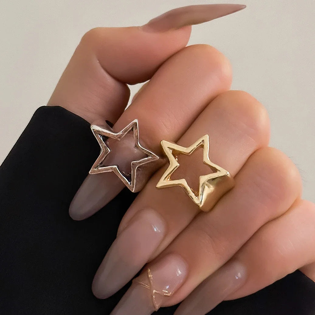 Hollow Star Metal Open Rings  Fashion Statement Gothic Adjustable Couple Rings